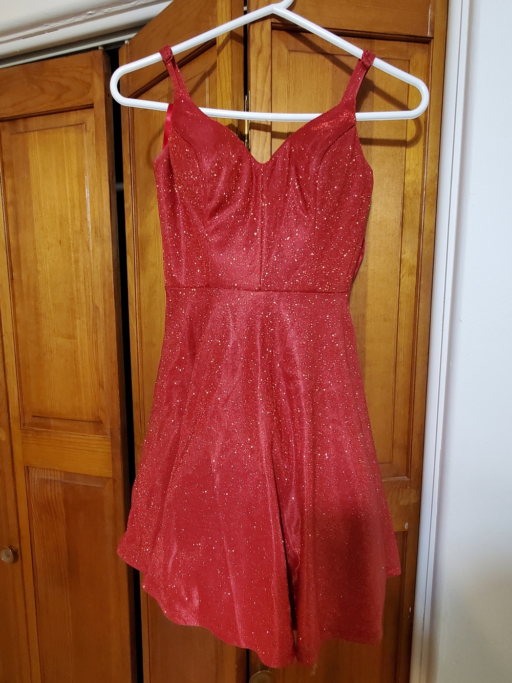 City Studio Red Sparkle Party Dress with Thin Straps
